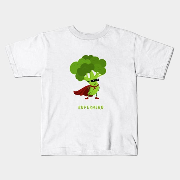 Broccoli superhero Kids T-Shirt by AlinaArt